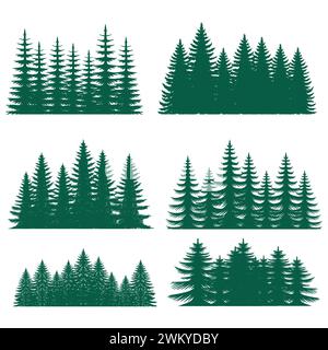 Pine tree silhouette element set collection Stock Vector