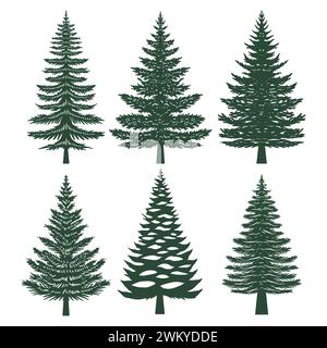 Pine tree silhouette set collection Stock Vector