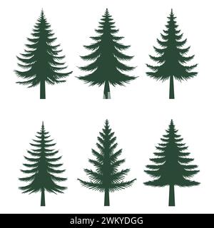 Pine tree silhouette set collection Stock Vector