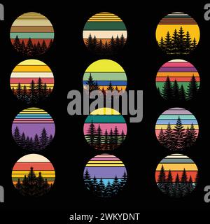 Vintage retro pine tree silhouette set collection Stock Vector
