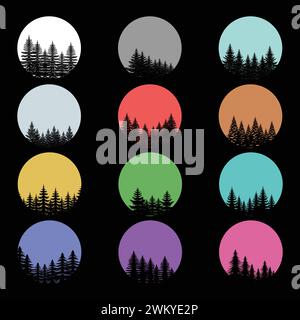 Vintage retro pine tree silhouette set collection Stock Vector