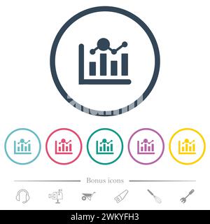 Financial growth dollar flat color icons in round outlines. 6 bonus icons included. Stock Vector