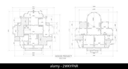 Architectural plan,technical project .House plan project .Engineering design .Industrial construction of houses .Vector , illustration. Stock Vector