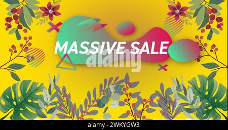 Image of massive sale text over flowers moving in hypnotic motion Stock Photo