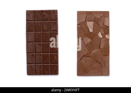 Sweet temptation: Two chocolate bars isolated on white background Stock Photo
