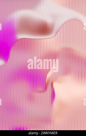 Dynamic glossy Shapes behind Fluted Glass Pink Background. 3d rendering Stock Photo