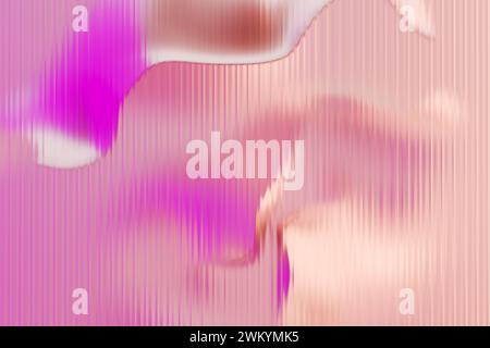 Dynamic glossy Shapes behind Fluted Glass Pink Background. 3d rendering Stock Photo