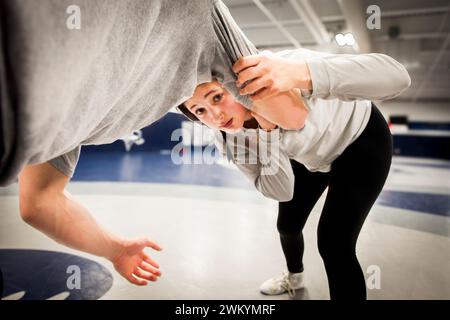 15 year old female  wrestler Stock Photo