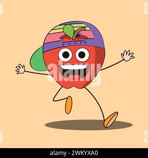 Art illustration Doodle Kawaii Fruits Symbol Character Apple Mascot Activity of Cheerful Stock Vector