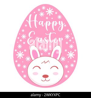Easter bunny with easter eggs. Happy Easter.Bunnies, eggs and star. Modern style design, pink pastel colors.Greetings card and presents for Easter Day Stock Vector