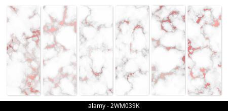 Rose gold marble texture background. Set of six abstract backdrops of marble granite stone. Vector illustration Stock Vector