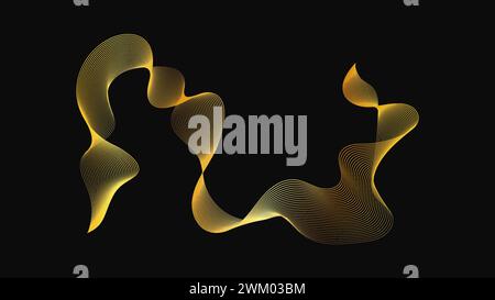 Abstract backdrop with luxury golden waves on dark background. Modern technology background, wave design. Vector illustration Stock Vector