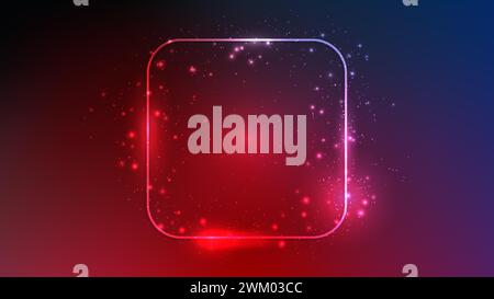 Neon rounded square frame with shining effects and sparkles on dark red background. Empty glowing techno backdrop. Vector illustration Stock Vector