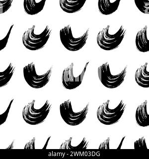 Seamless pattern with black wavy grunge brush strokes in abstract shapes on white background. Vector illustration Stock Vector