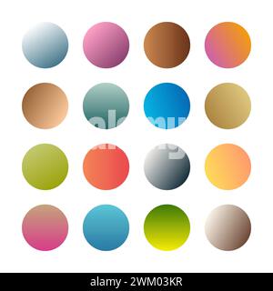 Round gradients spheres. Set of sixteen trendy multicolored gradients. Vector illustration Stock Vector