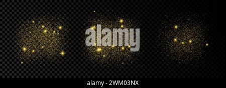 Set of three golden glittering backdrops on a dark transparent background. Background with gold glitter effect and empty space for your text.  Vector Stock Vector