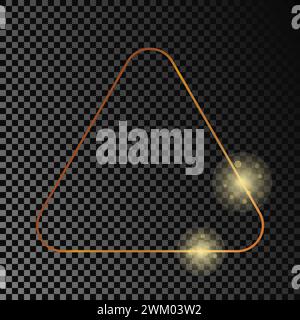Gold glowing rounded triangle frame isolated on dark transparent background. Shiny frame with glowing effects. Vector illustration. Stock Vector