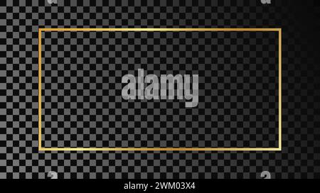 Gold glowing rectangular shape frame isolated on dark transparent background. Shiny frame with glowing effects. Vector illustration. Stock Vector