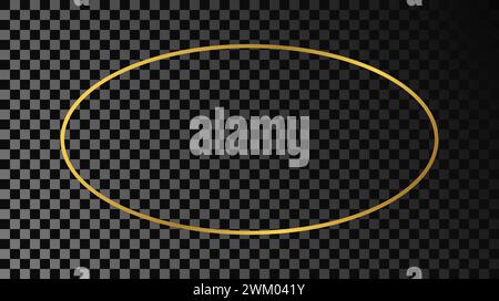 Gold glowing oval shape frame isolated on dark transparent background. Shiny frame with glowing effects. Vector illustration. Stock Vector