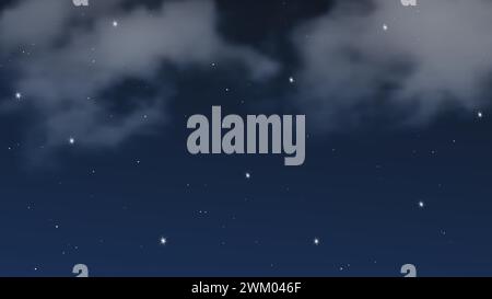 Night sky with clouds and many stars. Abstract nature background with stardust in deep universe. Vector illustration. Stock Vector