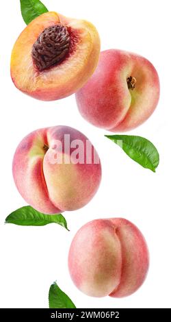 peach with slice isolated white background Stock Photo