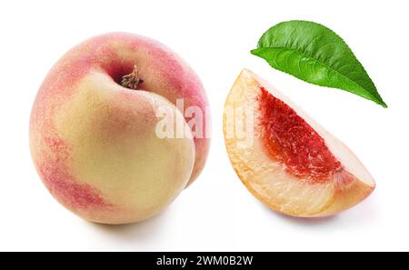 peach with slice isolated white background Stock Photo