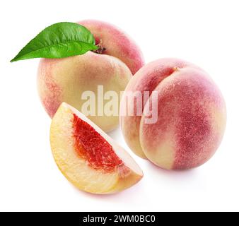 peach with slice isolated white background Stock Photo