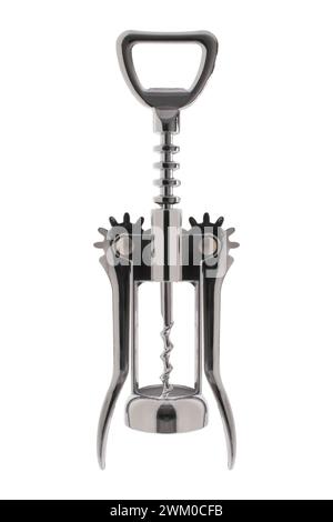Metal winged corkscrew on white background Stock Photo