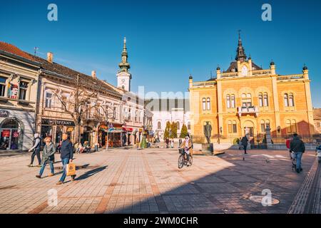 04 January 2024, Novi Sad, Serbia: regal elegance of Novi Sad's Bishop Palace as people strolling by, embodying the rich cultural heritage of Vojvodin Stock Photo