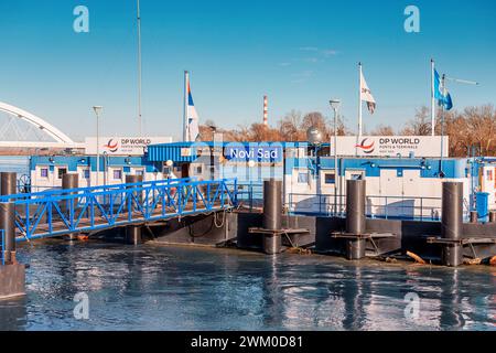 04 January 2024, Novi Sad, Serbia: Passenger terminal river station at Danube river Stock Photo