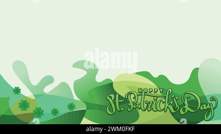 happy st patricks day. floral of shamrock clover leaf and hand drawn title. in green bastract background With Copy Space Area vector illustration Stock Vector