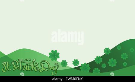 happy st patricks day. floral of shamrock clover leaf and hand drawn title. in green bastract background With Copy Space Area vector illustration Stock Vector