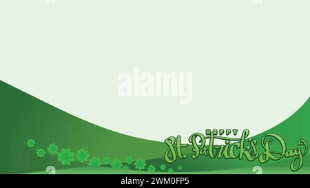 happy st patricks day. floral of shamrock clover leaf and hand drawn title. in green bastract background With Copy Space Area vector illustration Stock Vector