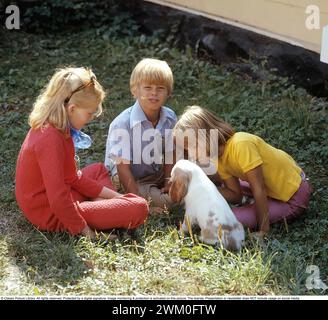 Inger Nilsson. Born in 1959. Swedish child actress known for playing the role of  Pippi Longstocking in the TV series and movies based on the character of author Astrid Lindgren. Pictured on the left with child actors also appearing in the Pippi Longstocking movies: Maria Persson (Annika) and Pär Sundberg (Tommy) 17 February. 1970 *** Local Caption *** Stock Photo