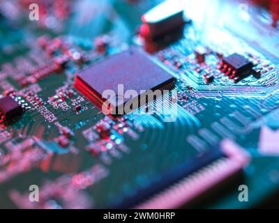 Computer chip on circuit board Stock Photo