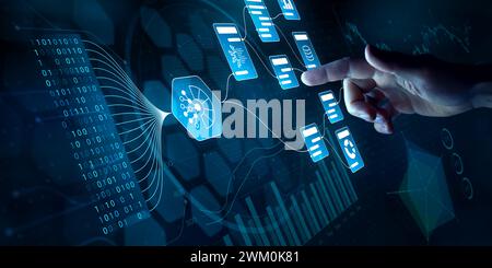 AI-Driven Workflow, Automating Data Management Analytics and Business Reports with KPIs, Predictive Insights, and Big Data Integration. Businessman to Stock Photo
