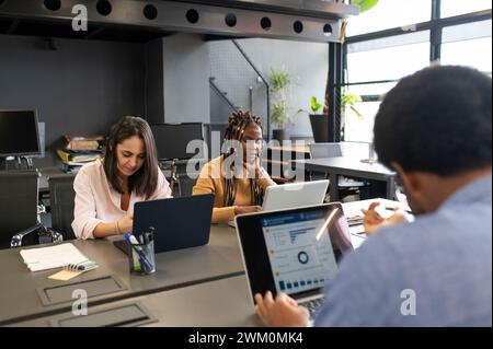 Business people working on laptops in office Stock Photo