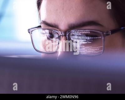 IT professional analyzing computer bug Stock Photo