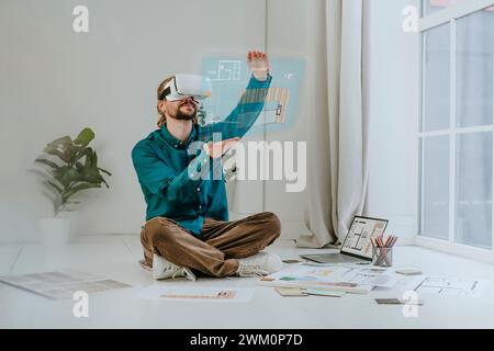 Interior designer designing project using VR glasses at office Stock Photo
