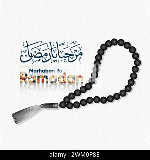 Minimal Ramadan Kareem with tasbih or beeds illustration. Marhaban Ya Ramadan, welcoming Ramadan. Stock Vector
