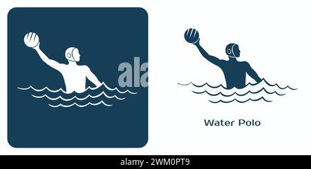Water polo player emblem. Athlete throws the ball. One of the summer sports games pictograms set. Stock Vector