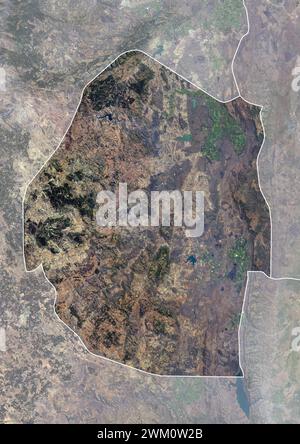 Color satellite image of Eswatini, with borders and mask. Stock Photo