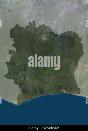 Color satellite image of Ivory Coast, with mask. Stock Photo