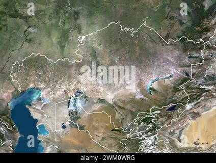 Color satellite image of Kazakhstan and neighbouring countries. Stock Photo