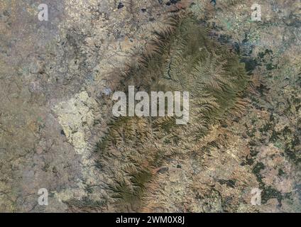 Color satellite image of Lesotho, a country within the border of South Africa. Stock Photo