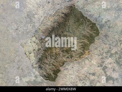 Color satellite image of Lesotho, with mask. Stock Photo