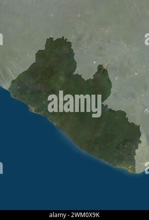 Color satellite image of Liberia, with mask. Stock Photo