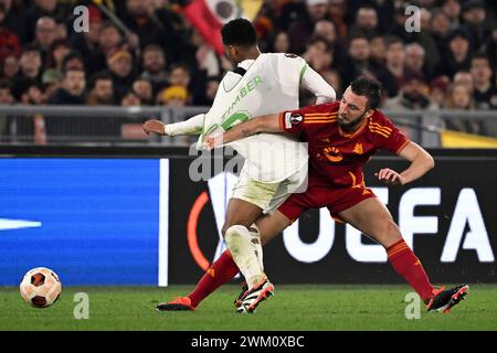 Quinten Timber of Feyenoord and Bryan Cristante of AS Roma compete for the ball during the Europa League football match between AS Roma and Feyenoord at Olimpico stadium in Rome (Italy), February 22nd, 2024. Stock Photo