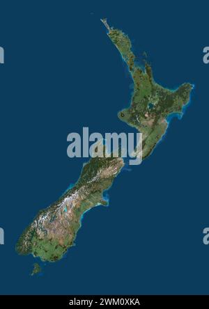 Color satellite image of New Zealand. Stock Photo