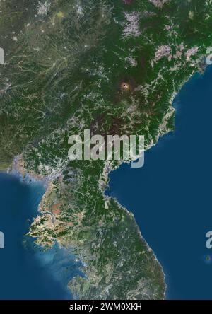 Color satellite image of North Korea and neighbouring countries. Stock Photo